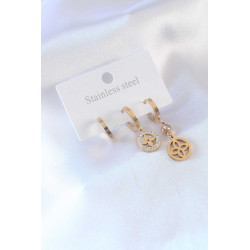 316L Çelik Gold Renk Çiçek Model Zirkon Taşlı Kadın Küpe