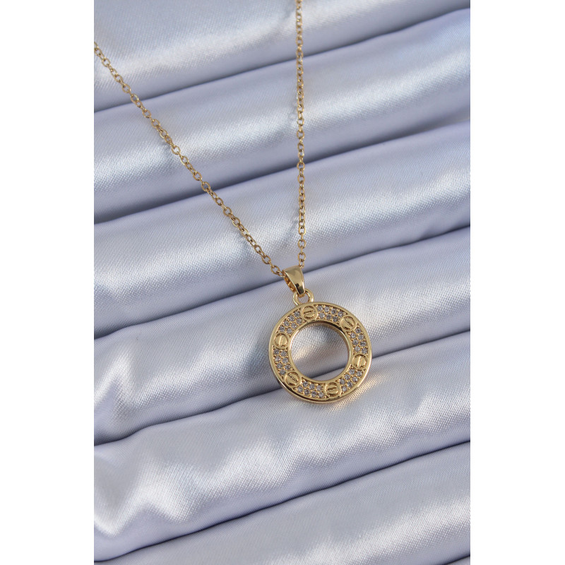 316L Çelik Gold Renk Zirkon Taşlı Model Kadın Kolye