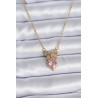 316L Çelik Gold Zincir Pembe Kristal Kalp Model Zirkon Taşlı Kurdele Model Kadın Kolye