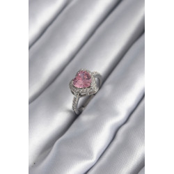 Gümüş Renk Pembe Zirkon Taşlı Charm Kalp Model Kadın Yüzük