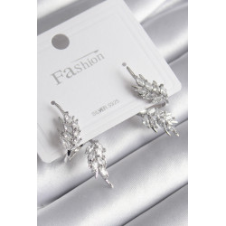 Pirinç Gümüş Renk Zirkon Taşlı Yaprak Model Kadın Küpe