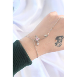 316L Çelik Gümüş Renk Pembe Zirkon Taşlı Kanatlı Kalp Model Şahmeran