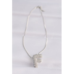 316L Çelik Zincirli Zirkon Taşlı F Harfli Silver Renk Bubble Kolye