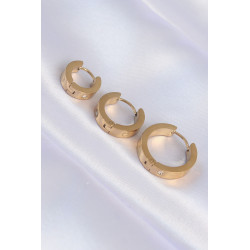 316L Çelik Gold Renk Zirkon Taşlı Model 3lü Halka Küpe