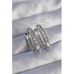 Pirinç Gümüş Renk Zirkon Taşlı Oval Model Küpe