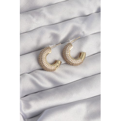 Pirinç Gold Renk Zirkon Taşlı Yarım Halka Küpe