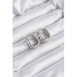 Pirinç Gümüş Renk Zirkon Taşlı Minimal Halka Küpe