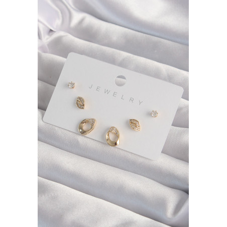 Pirinç Gold Renk Zirkon Taşlı Yaprak Model Küpe Seti