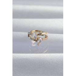 Pirinç Gold Renk Zirkon Taşlı Damla Earcuff Küpe