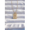 316L Çelik Zincir Gold Renk Pembe Zirkon Taşlı Tarot Kolye