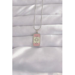 316L Çelik Gümüş Renk Pembe Mineli Ay Figür Tarot Kolye