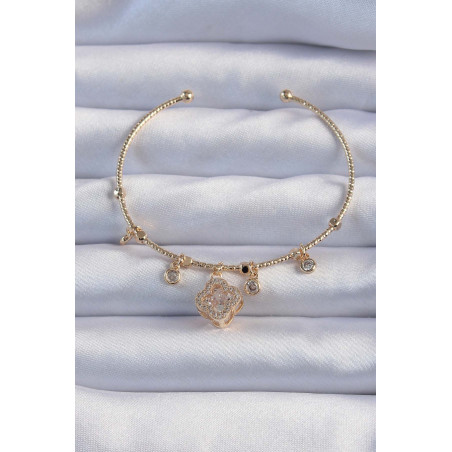Pirinç Altın Renk Zirkon Taşlı Yonca Model Charm Bileklik