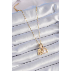 316L Çelik Gold Renk Zirkon Taşlı Sonsuzluk Kalp Figür Charm Model Kadın Kolye