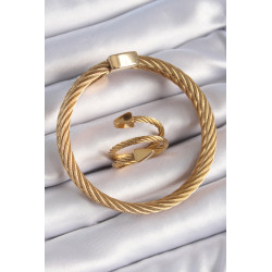 316L Çelik Gold Renk Sarmal Model Erkek Bileklik Yüzük Kombini