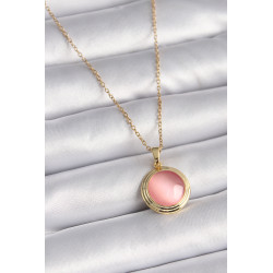 316L Çelik Gold Renk Pembe Sedefli Daire Model Kadın Kolye