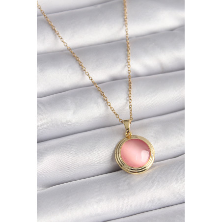 316L Çelik Gold Renk Pembe Sedefli Daire Model Kadın Kolye