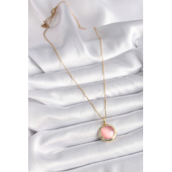 316L Çelik Gold Renk Pembe Sedefli Daire Model Kadın Kolye
