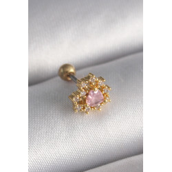 316L Çelik Gold Renk Zirkon Taşlı Kalp Tragus Piercing