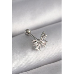 316L Çelik Gümüş Renk Zirkon Taşlı Kelebek Tragus Piercing