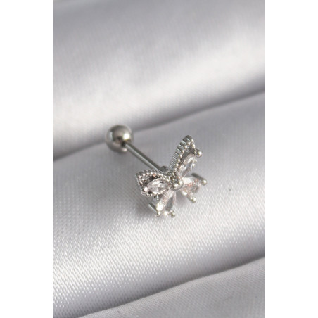 316L Çelik Gümüş Renk Zirkon Taşlı Kelebek Tragus Piercing