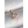316L Çelik Gold Renk Pembe Zirkon Taşlı Kelebek Tragus Piercing