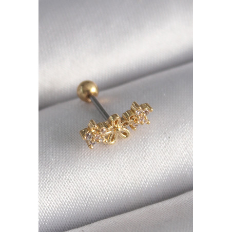 316L Çelik Gold Renk Zirkon Taşlı Çiçek Tragus Piercing