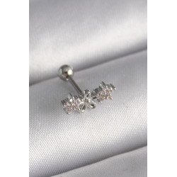 316L Çelik Gümüş Renk Zirkon Taşlı Çiçek Tragus Piercing