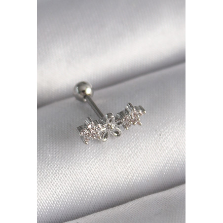 316L Çelik Gümüş Renk Zirkon Taşlı Çiçek Tragus Piercing