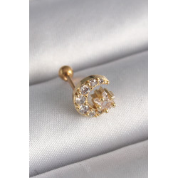316L Çelik Gold Renk Zirkon Taşlı Ay Yıldız Tragus Piercing