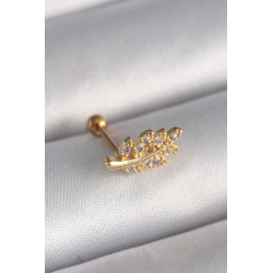 316L Çelik Gold Renk Zirkon Taşlı Dal Tragus Piercing