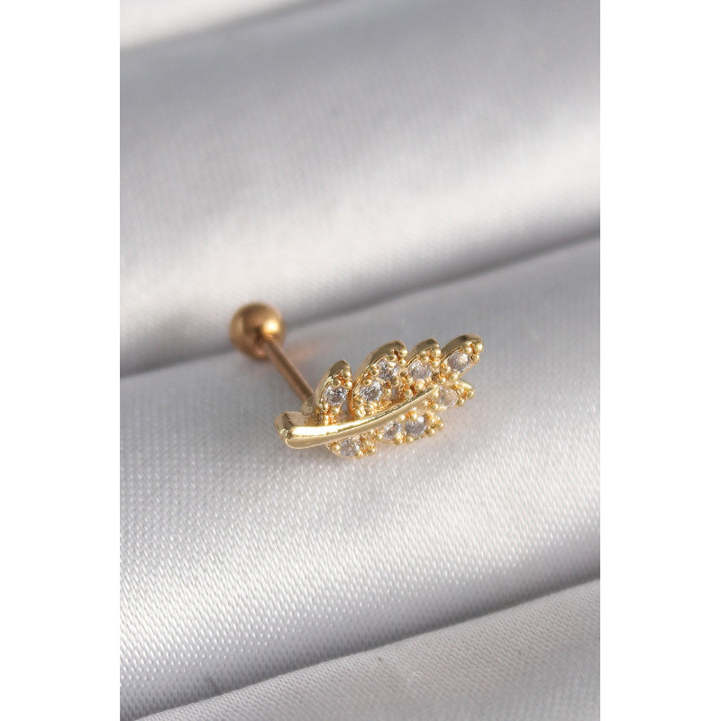 316L Çelik Gold Renk Zirkon Taşlı Dal Tragus Piercing