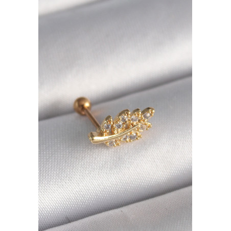 316L Çelik Gold Renk Zirkon Taşlı Dal Tragus Piercing
