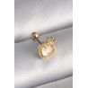 316L Çelik Gold Renk Beyaz Mineli Kalp Zirkon Taş Detaylı Taç Tragus Piercing