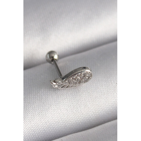 316L Çelik Gümüş Renk Zirkon Taşlı Kanat Tragus Piercing