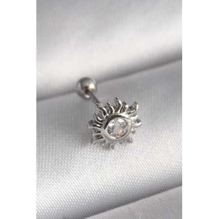 316L Çelik Gümüş Renk Zirkon Taşlı Güneş Tragus Piercing