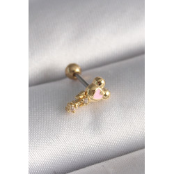316L Çelik Gold Renk Zirkon Taş Detay Pembe Kalp İşleme Tragus Piercing