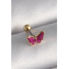 316L Çelik Gümüş Renk Pembe Kelebek Model Tragus Piercing