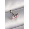 316L Çelik Gümüş Renk Pembe Kurdele Zirkon Taş Detay Tragus Piercing