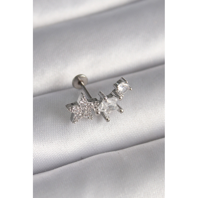 316L Çelik Gümüş Renk Zirkon Taşlı Yıldız Model Tragus Piercing