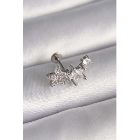 316L Çelik Gümüş Renk Zirkon Taşlı Yıldız Model Tragus Piercing
