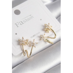 Pirinç Gold Renk Zirkon Taşlı Çiçek Model Kadın Küpe