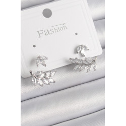 Pirinç Gümüş Renk Zirkon Taşlı Yaprak Model Kadın Küpe