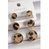 Pirinç Gold Renk 3'Lü Leopar Desenli Sallantı Daire Plaka Model Kadın Küpe