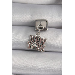 316L Çelik Gümüş Renk Sallantı New York Yazı Model Nomination Charm