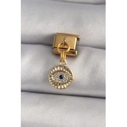 316L Çelik Gold Renk Sallantı Zirkon Taşlı Göz Model Nomination Charm