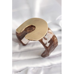Kahverengi Mermer Desen Akrilik Plastik Gold Nal Model Plaka Vintage Kadın Bilezik
