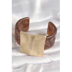 Kahverengi Mermer Desen Akrilik Plastik Gold Kare Plaka Model Vintage Kadın Bilezik