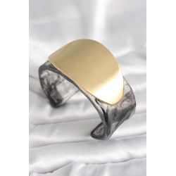 Siyah Mermer Desen Akrilik Plastik Gold Oval Plaka Model Vintage Kadın Bilezik