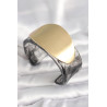 Siyah Mermer Desen Akrilik Plastik Gold Oval Plaka Model Vintage Kadın Bilezik