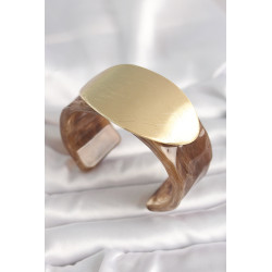 Kahverengi Mermer Desen Akrilik Plastik Gold Oval Plaka Model Vintage Kadın Bilezik